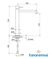 MEDIDAS MONOMANDO LAVABO CAÑO ALTO FORTY 5 TEOREMA